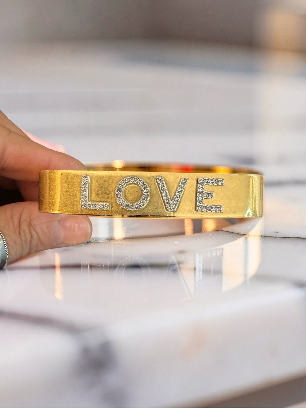 Tory Burch ‘LOVE' Crystal Accent Squaree Bangle Bracelet